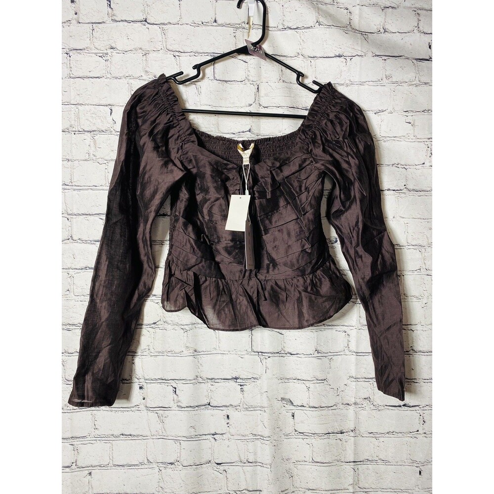 New WAYF women’s Brown Long sleeve elastic back crop blouse, size small